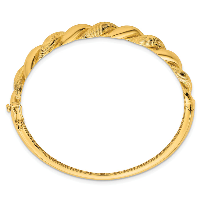 14k Polished Twisted Textured Hinged Bangle Bracelet-DB757