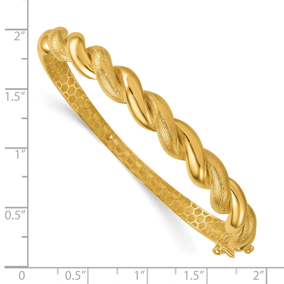 14k Polished Twisted Textured Hinged Bangle Bracelet-DB757