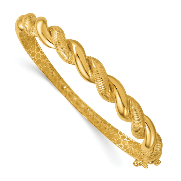 14k Polished Twisted Textured Hinged Bangle Bracelet-DB757