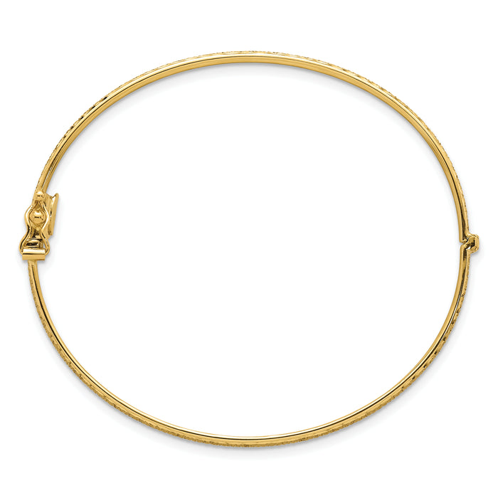 14k Polished Diamond-cut Textured Hinged 5.25mm Bangle Bracelet-DB760