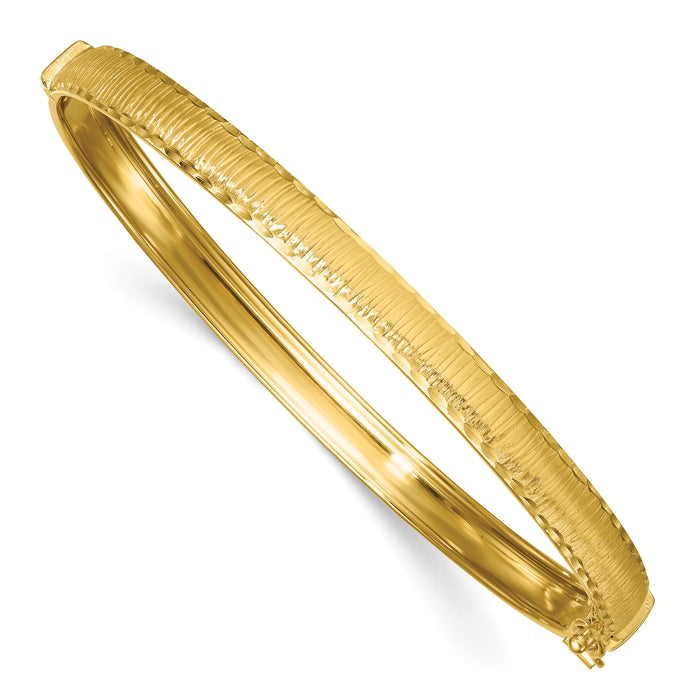 14k Polished Diamond-cut Textured Hinged 5.25mm Bangle Bracelet-DB760