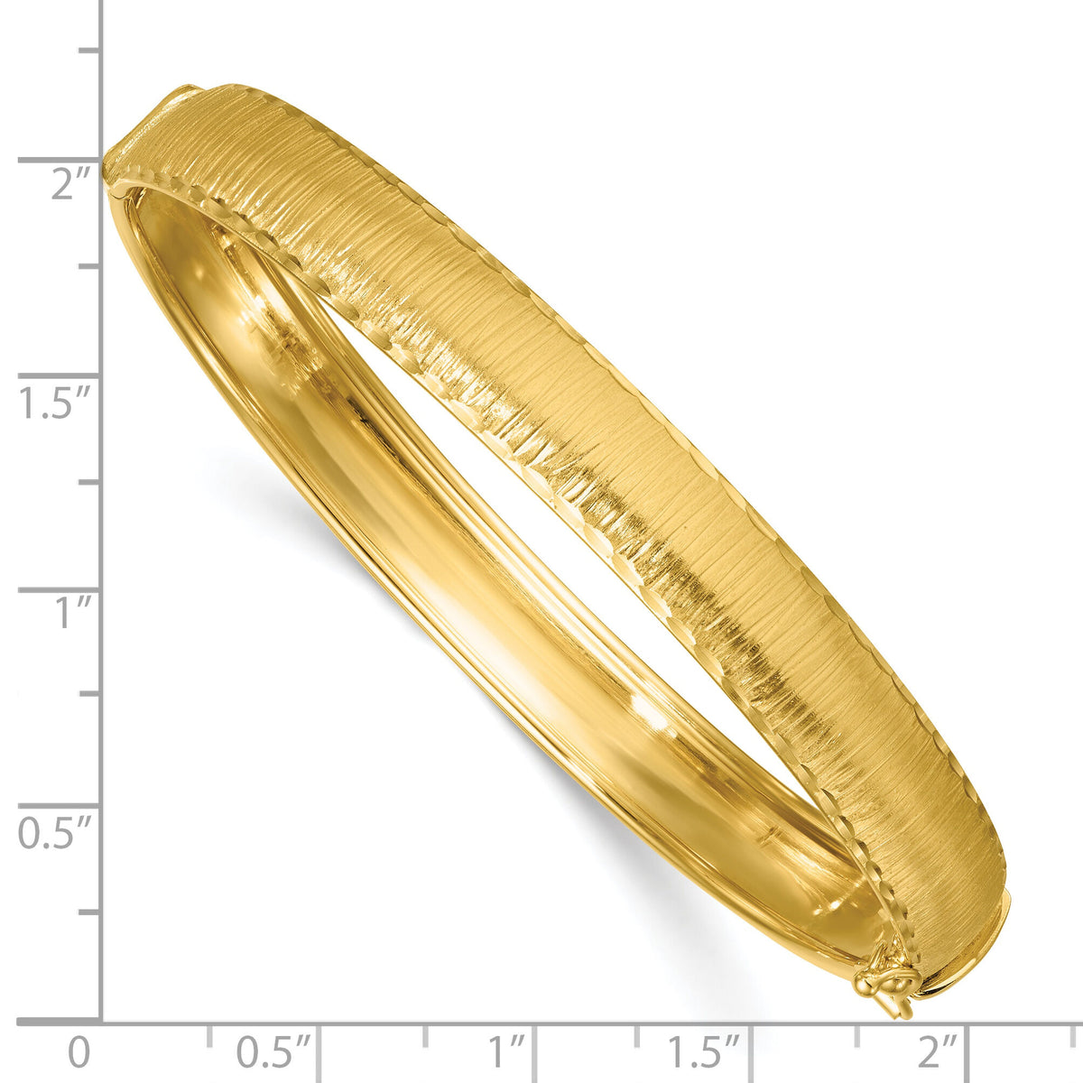 14k Polished Diamond-cut Textured Hinged 8.25mm Bangle Bracelet-DB761