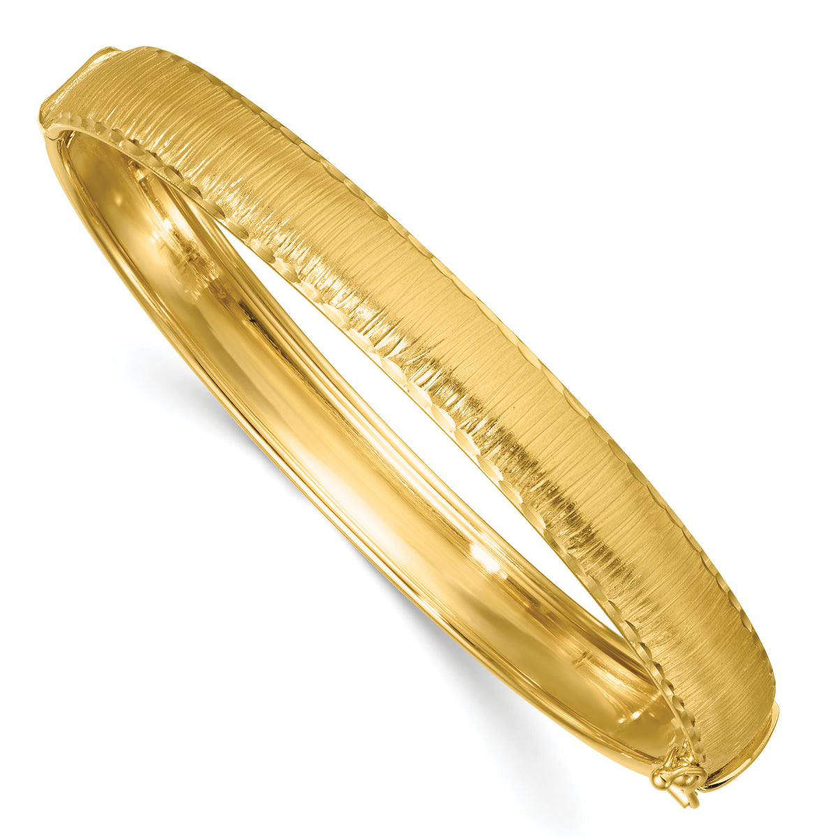 14k Polished Diamond-cut Textured Hinged 8.25mm Bangle Bracelet-DB761