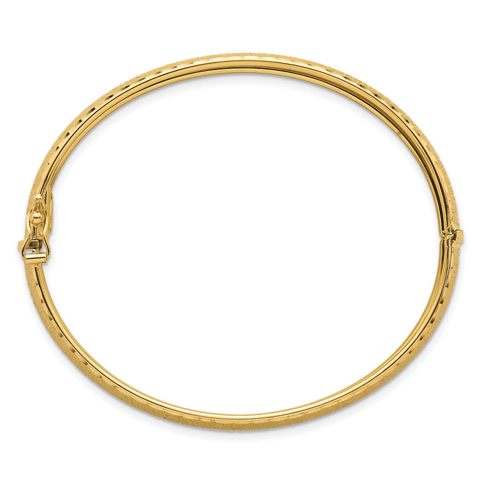 14k Polished Diamond-cut Textured Hinged 11.75mm Bangle Bracelet-DB762