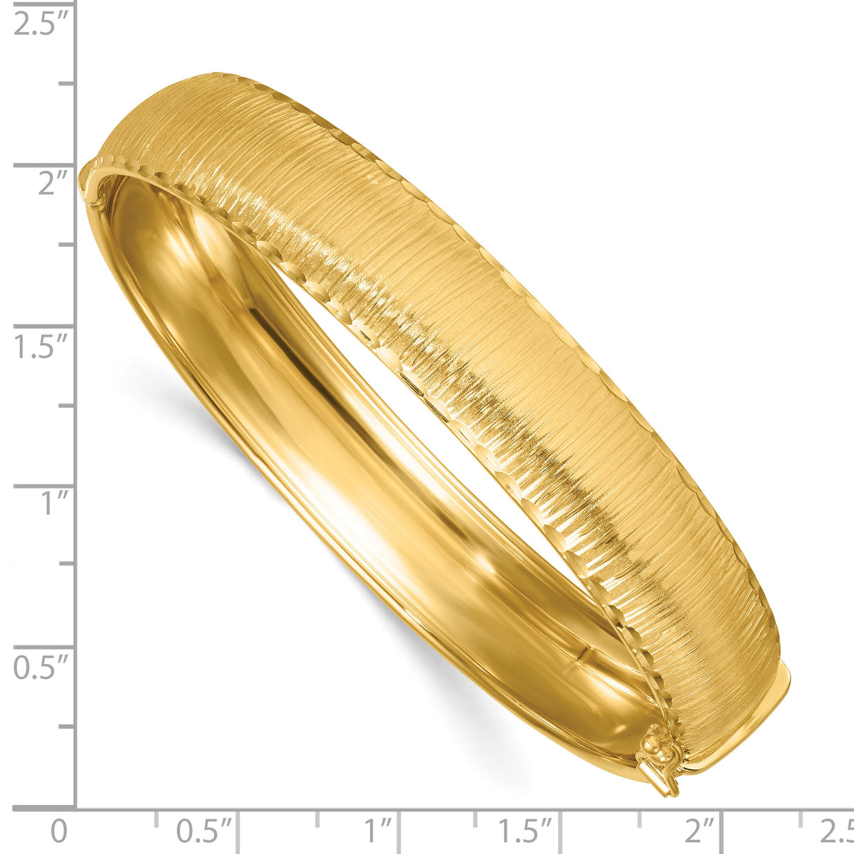 14k Polished Diamond-cut Textured Hinged 11.75mm Bangle Bracelet-DB762