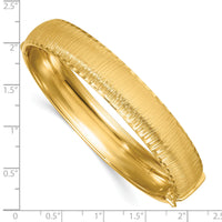 14k Polished Diamond-cut Textured Hinged 11.75mm Bangle Bracelet-DB762