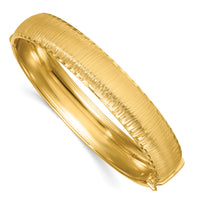 14k Polished Diamond-cut Textured Hinged 11.75mm Bangle Bracelet-DB762
