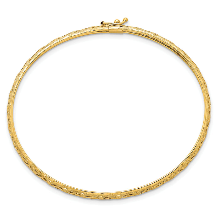 14k Polished Laser and Diamond-cut 6.15mm Fancy Design Bangle-DB763