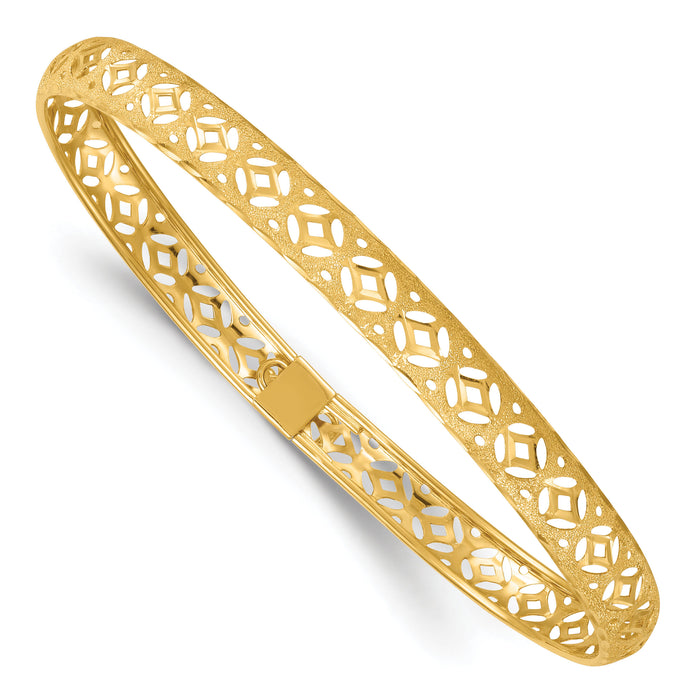 14k Polished Laser and Diamond-cut 6.15mm Fancy Design Bangle-DB763