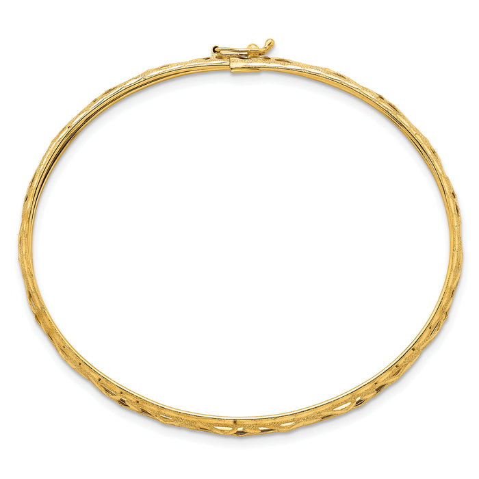 14k Polished Laser and Diamond-cut 6.15mm Fancy Design Bangle-DB764