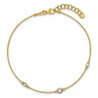 14K Two-Tone Polished Diamond-cut Beaded 7in w/1in ext. Bracelet-DB766