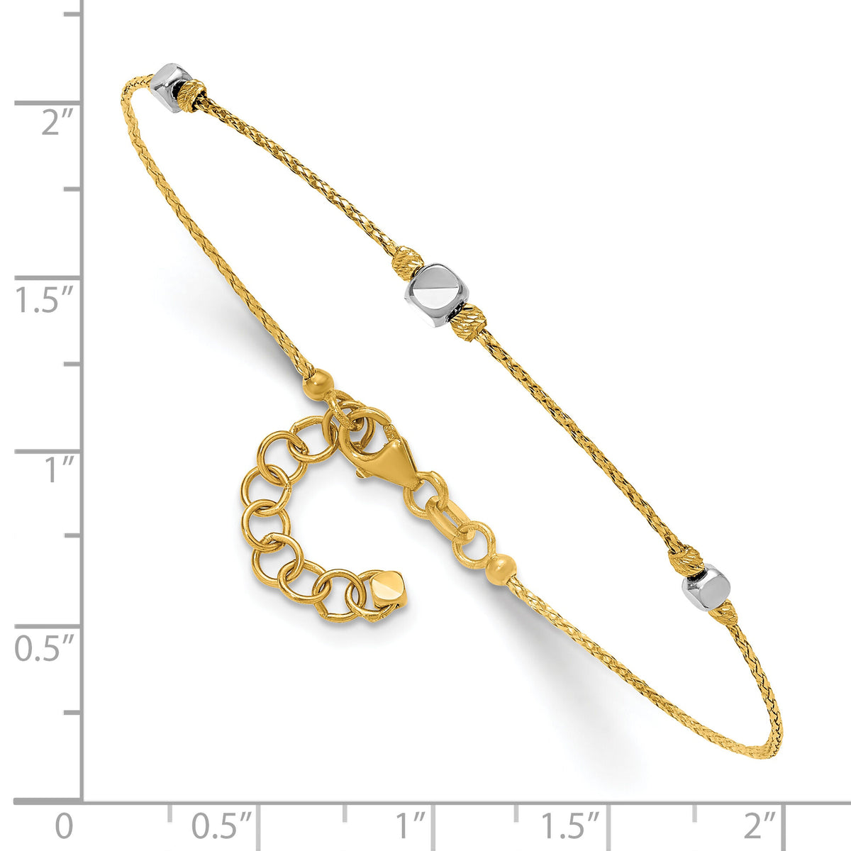 14K Two-Tone Polished Diamond-cut Beaded 7in w/1in ext. Bracelet-DB766