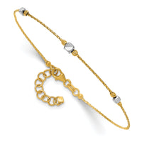 14K Two-Tone Polished Diamond-cut Beaded 7in w/1in ext. Bracelet-DB766
