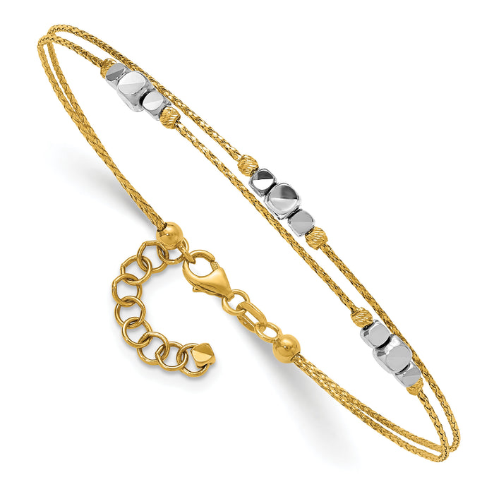 14K Two-Tone Polished Diamond-cut Double 7in w/1in ext. Bracelet-DB767
