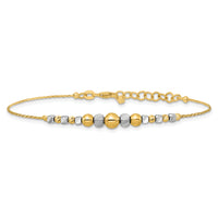 14K Two-Tone Polished Diamond-cut Beaded 7in w/1in ext. Bracelet-DB768