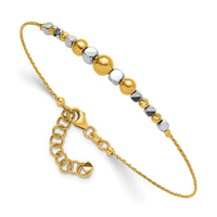 14K Two-Tone Polished Diamond-cut Beaded 7in w/1in ext. Bracelet-DB768