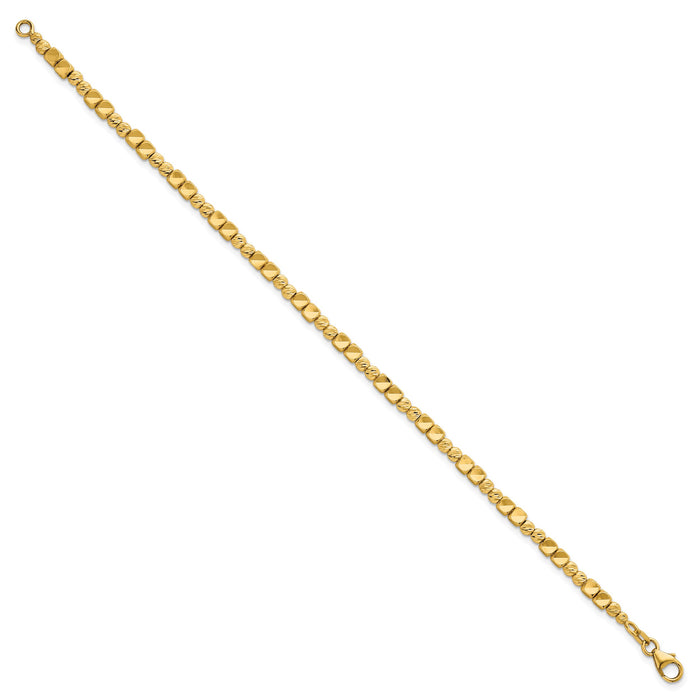 14K Polished Diamond-cut and Beaded 7 Inch Bracelet-DB769