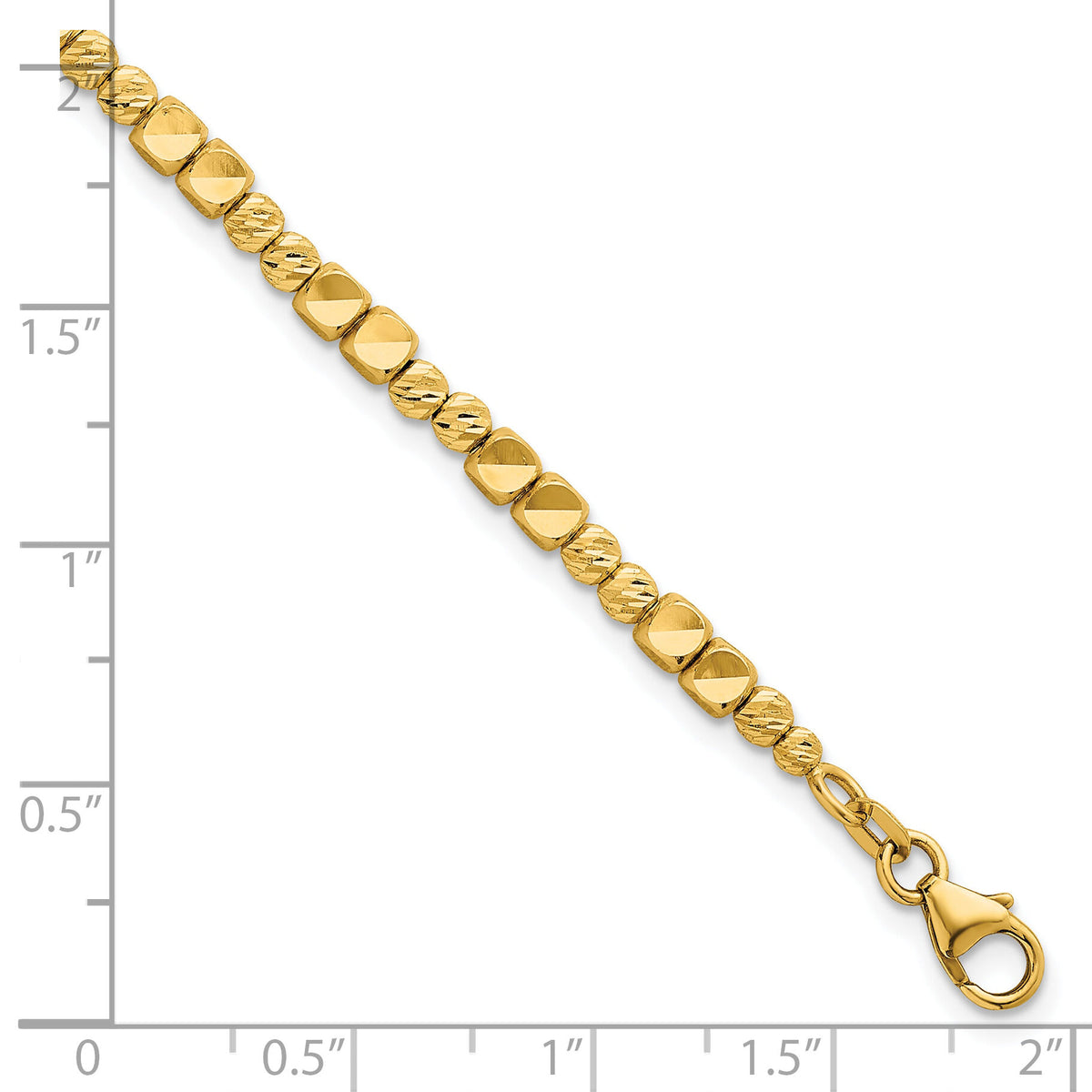 14K Polished Diamond-cut and Beaded 7 Inch Bracelet-DB769