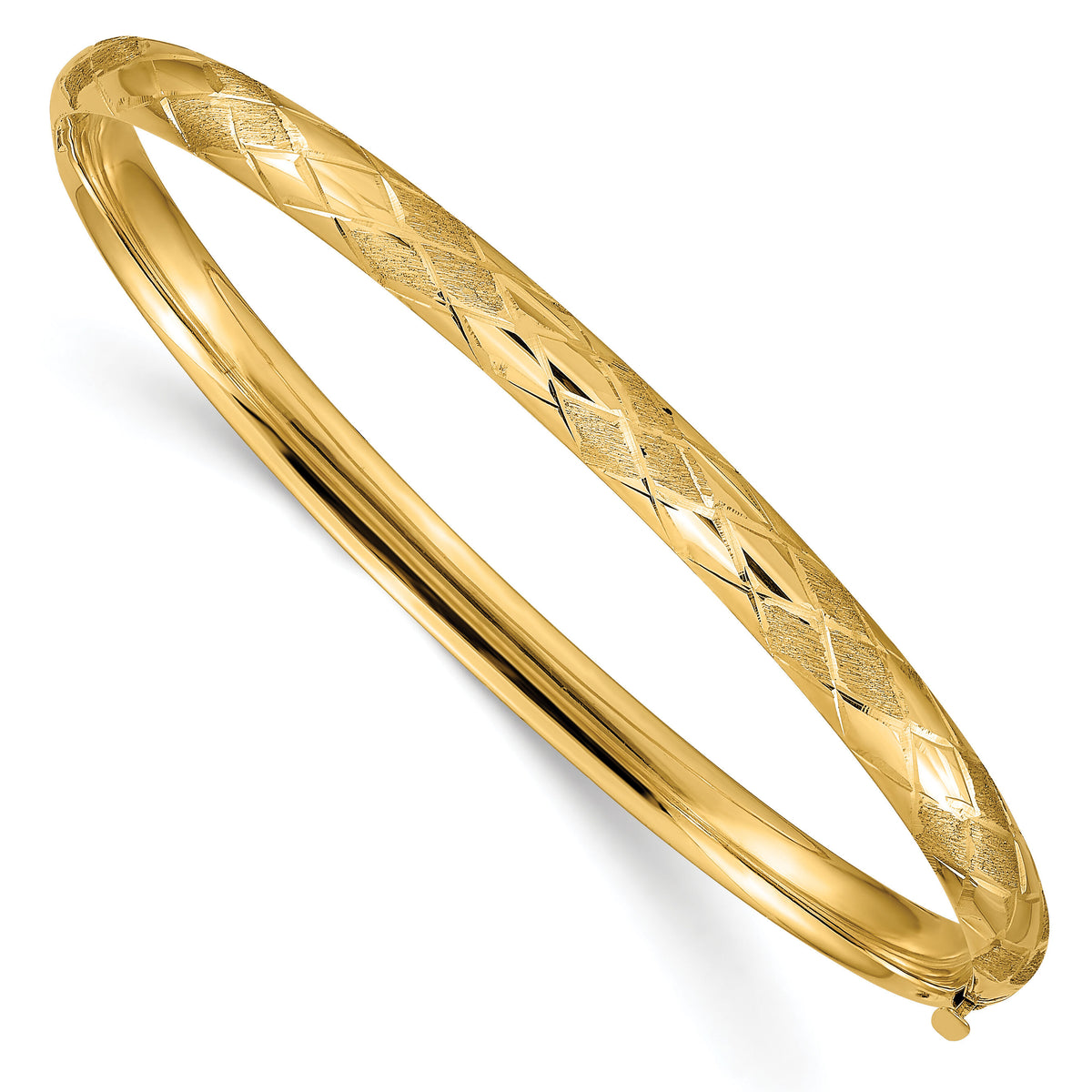 14k 3/16 Diamond-cut Fancy Hinged Bangle Bracelet-DB98