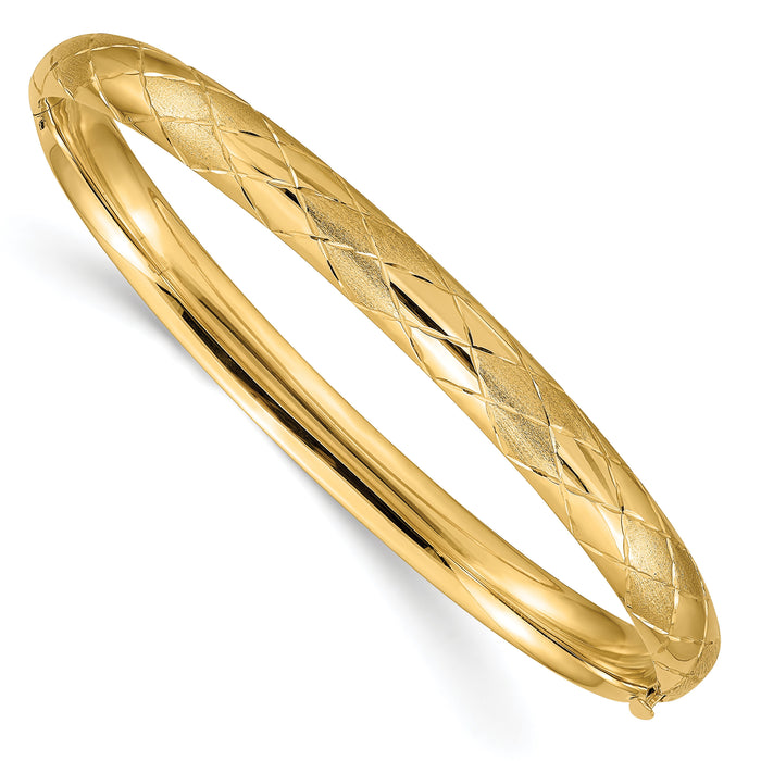 14k 4/16 Diamond-cut Fancy Hinged Bangle Bracelet-DB99