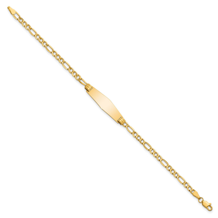 14k Semi-solid Soft Diamond Shape Figaro Link ID Bracelet-DCID107C-8