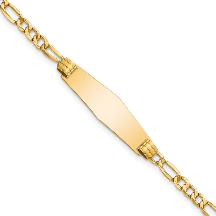 14k Semi-solid Soft Diamond Shape Figaro Link ID Bracelet-DCID107C-8