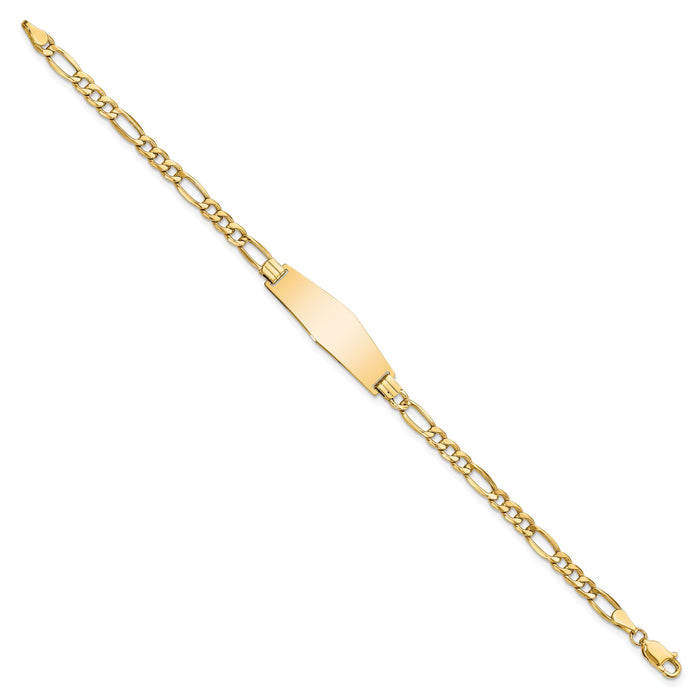 14k Semi-solid Soft Diamond Shape Figaro Link ID Bracelet-DCID108C-8