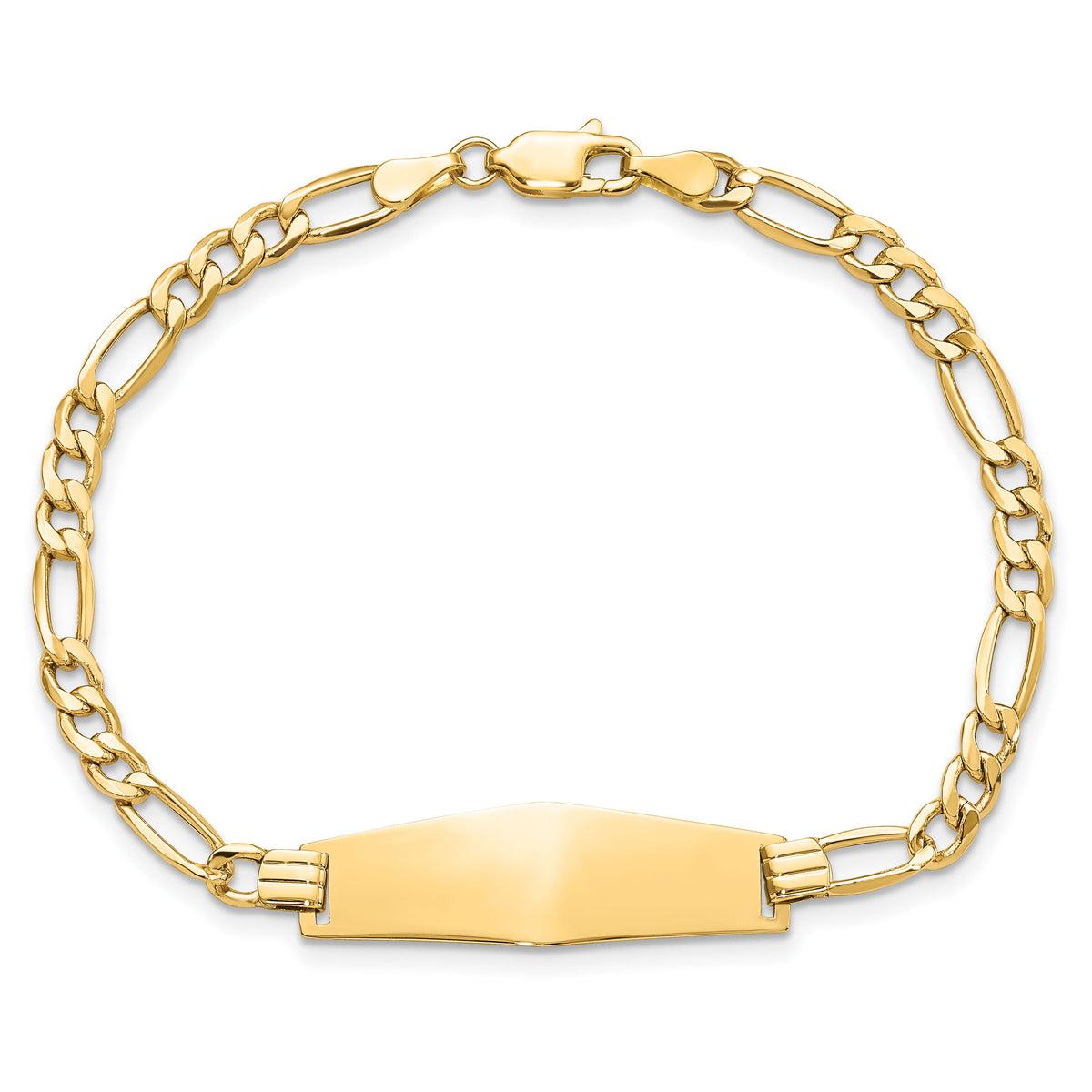 14k Semi-solid Soft Diamond Shape Figaro Link ID Bracelet-DCID108C-8