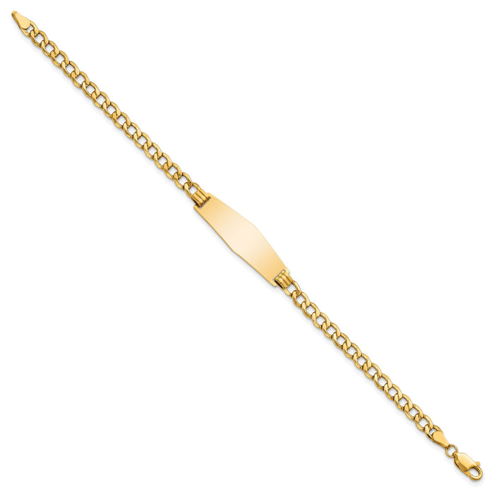 14k Semi-solid Soft Diamond Shape Curb Link ID Bracelet-DCID110C-7
