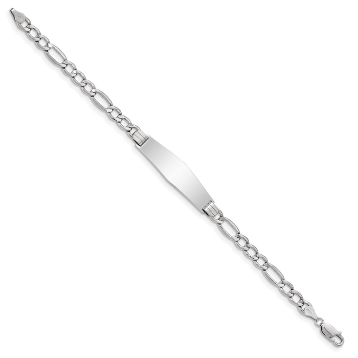 14K WG Polished Semi-Solid Soft Diamond Shape Figaro ID Bracelet-DCID135CW-7
