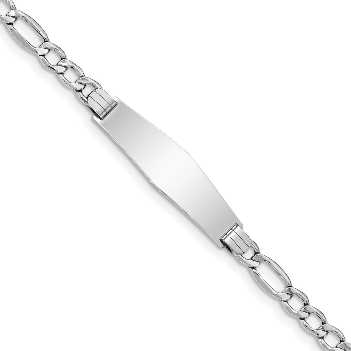14K WG Polished Semi-Solid Soft Diamond Shape Figaro ID Bracelet-DCID135CW-7