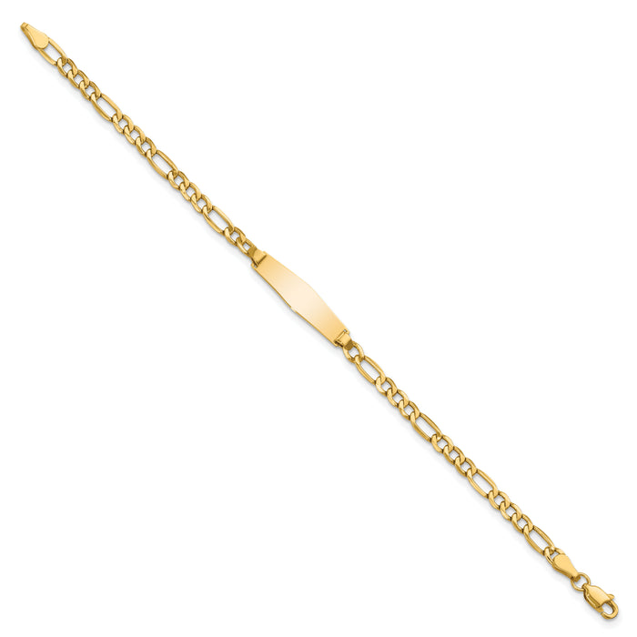 14k Semi-Solid Soft Diamond Shape Figaro Link ID Bracelet-DCID140C-7