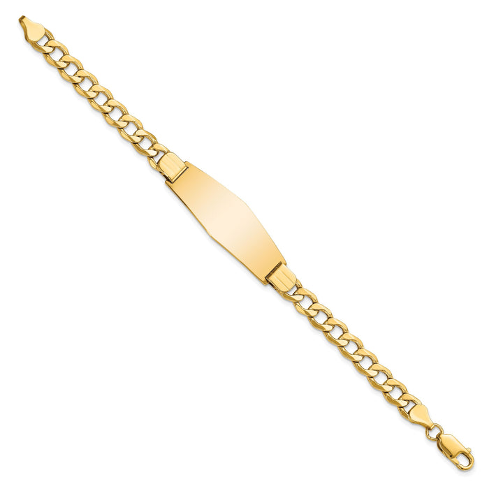 14k Semi-solid Soft Diamond Shape Curb Link ID Bracelet-DCID142C-7