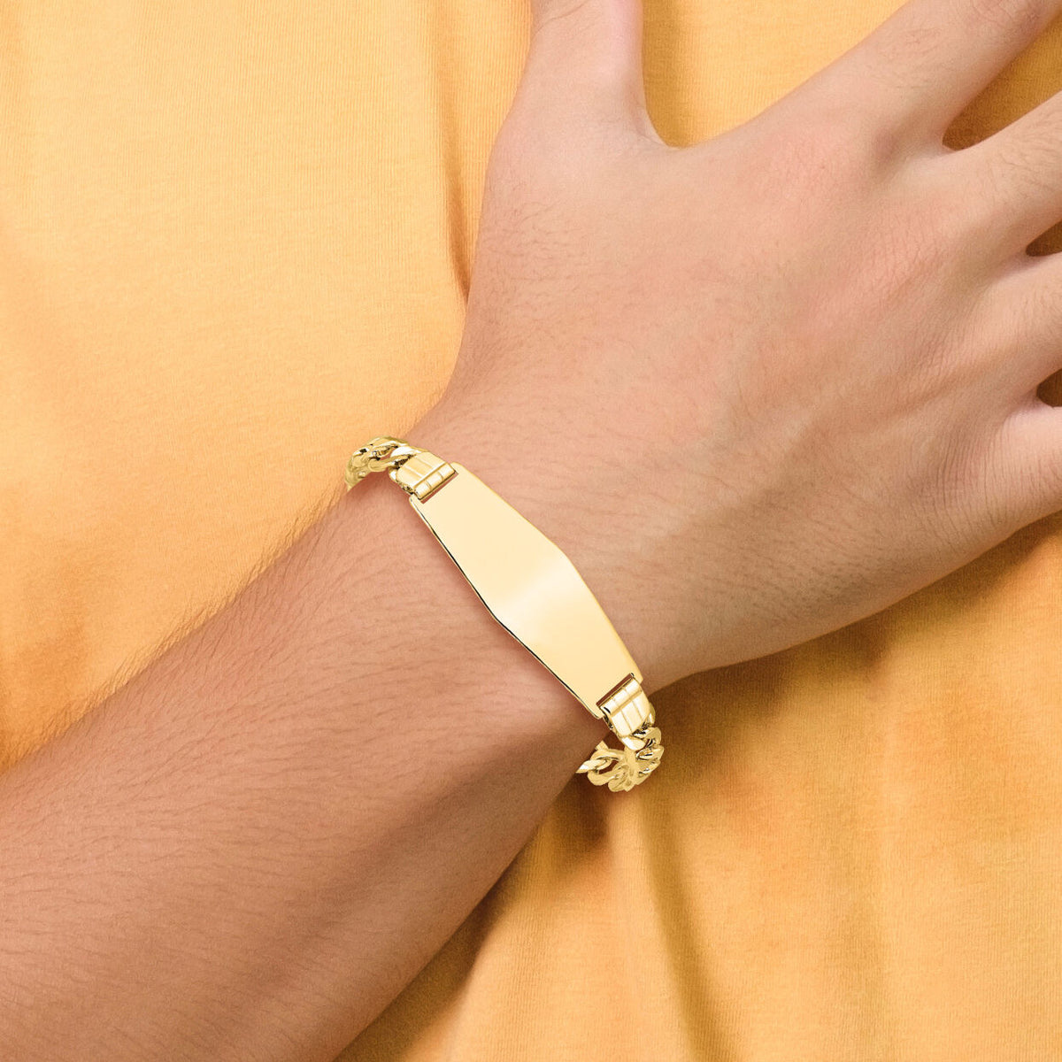 14k Semi-solid Soft Diamond Shape Curb Link ID Bracelet-DCID142C-8