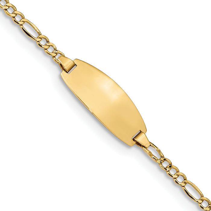 14k Semi-Solid Oval Figaro ID Bracelet-DCID143-7