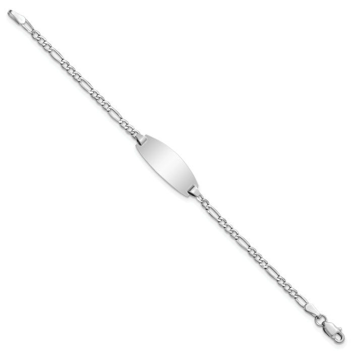 14k White Gold Semi-Solid Oval Figaro ID Bracelet-DCID143W-5.5