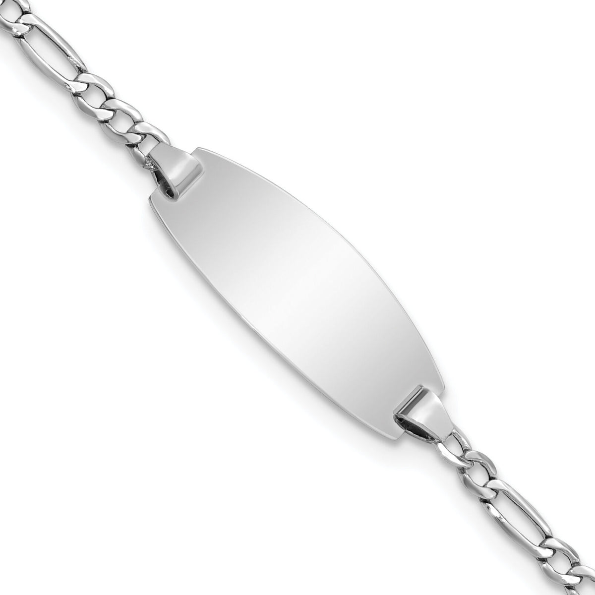 14k White Gold Semi-Solid Oval Figaro ID Bracelet-DCID143W-5.5