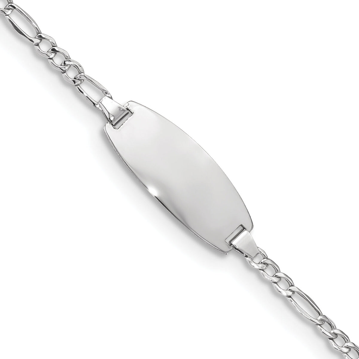 14k White Gold Semi-Solid Oval Figaro ID Bracelet-DCID143W-7