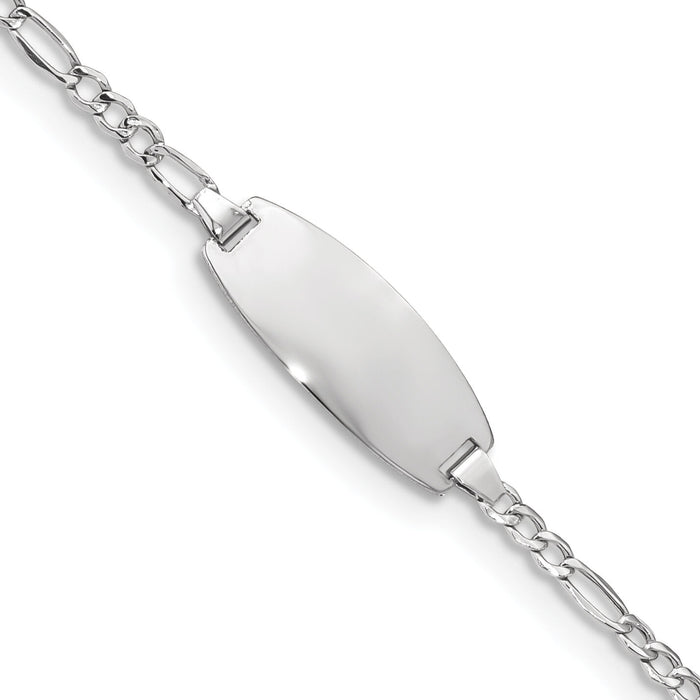 14k White Gold Semi-Solid Oval Figaro ID Bracelet-DCID143W-7
