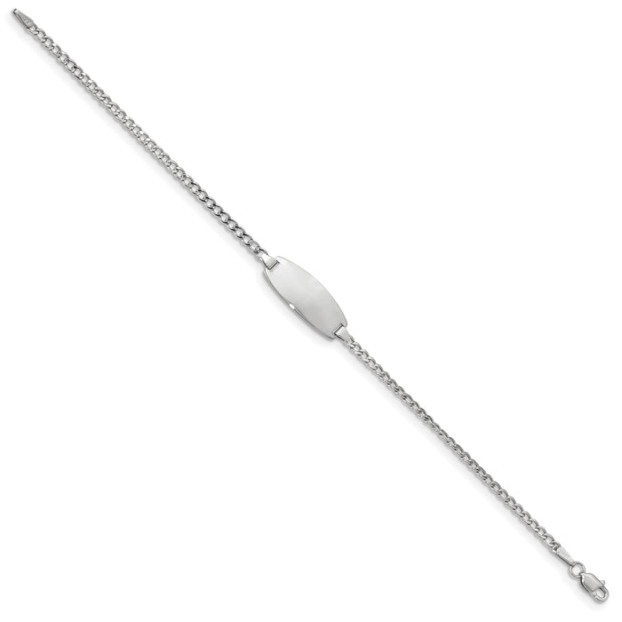 14k White Gold Semi-Solid Oval Curb ID Bracelet-DCID144W-7