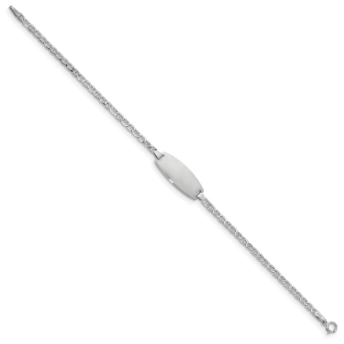 14k White Gold Semi-Solid Oval Anchor ID Bracelet-DCID145W-7