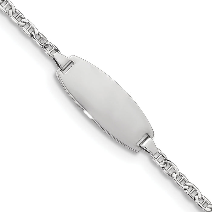 14k White Gold Semi-Solid Oval Anchor ID Bracelet-DCID145W-6