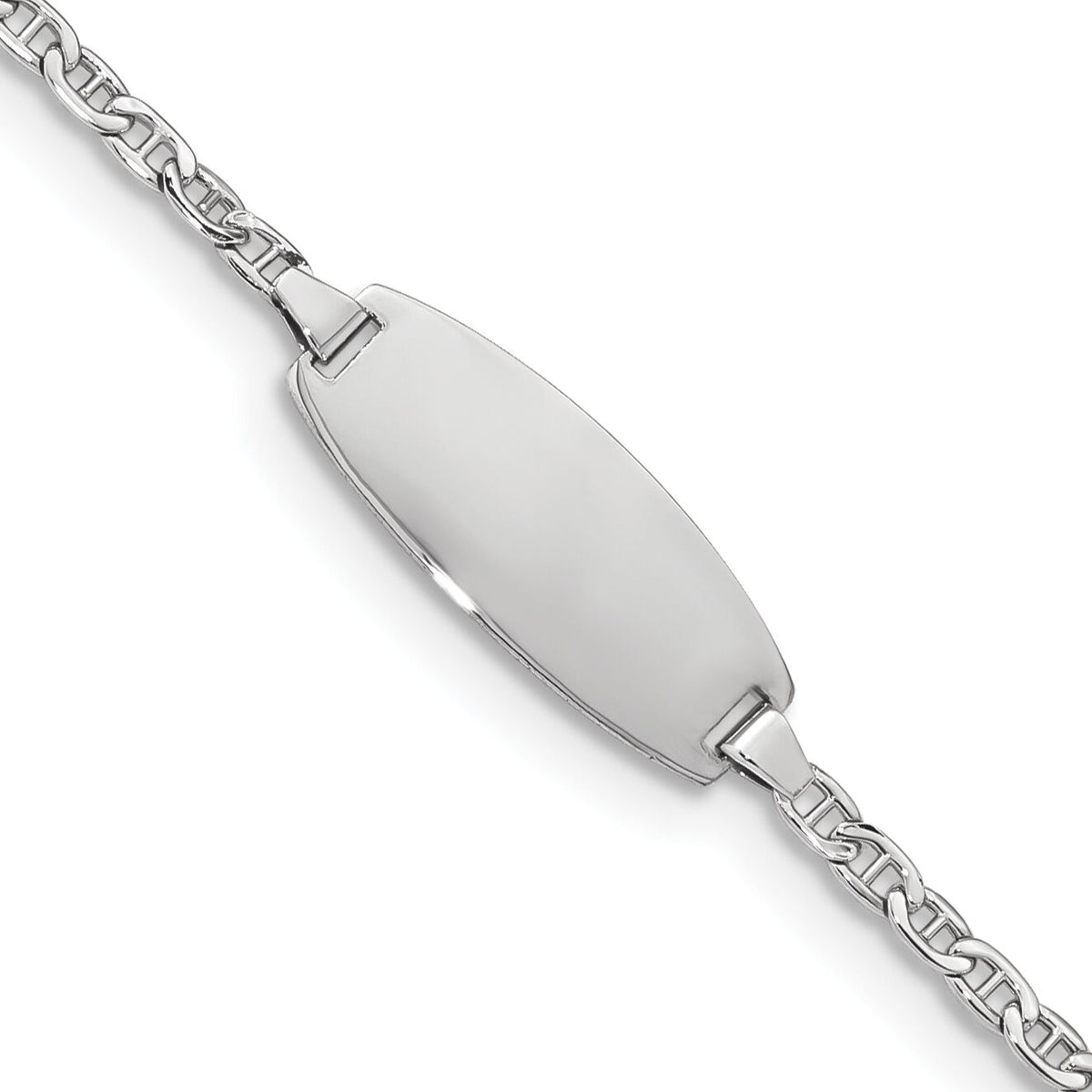 14k White Gold Semi-Solid Oval Anchor ID Bracelet-DCID145W-7