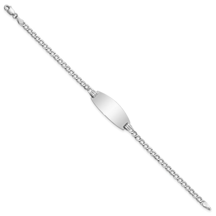 14k White Gold Semi-solid Oval Curb ID Bracelet-DCID147W-8