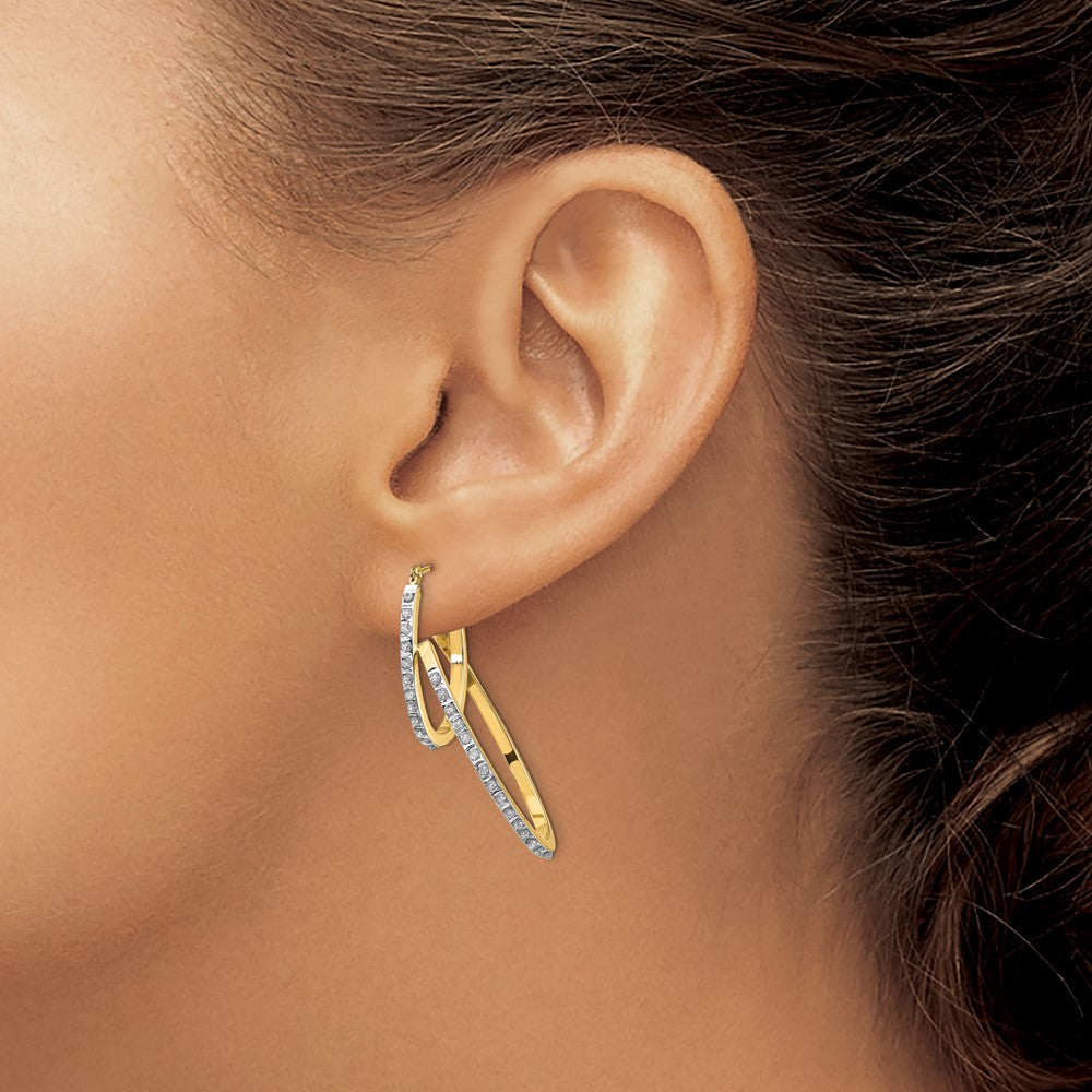 14k Diamond Fascination Hinged Double Hoop Earrings-DF113