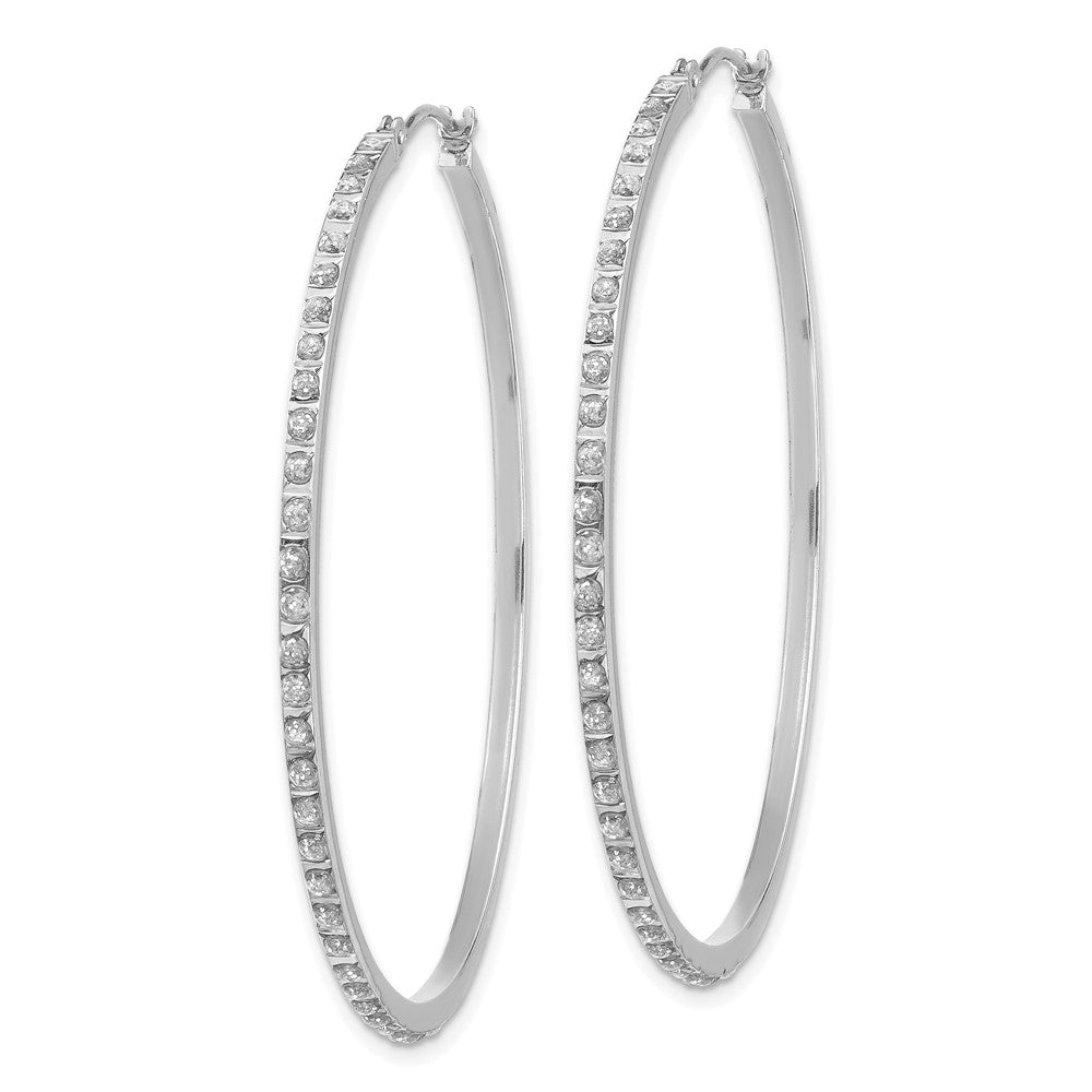 14k White Gold Diamond Fascination Lg Round Hinged Hoop Earrings-DF114