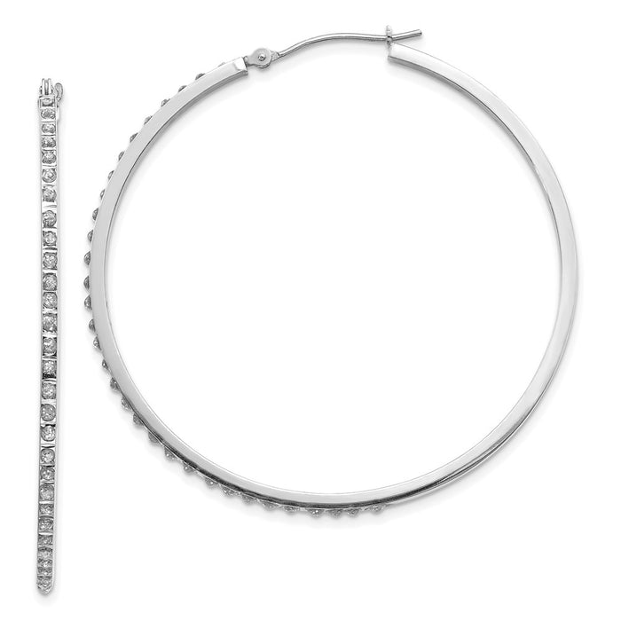 14k White Gold Diamond Fascination Lg Round Hinged Hoop Earrings-DF114