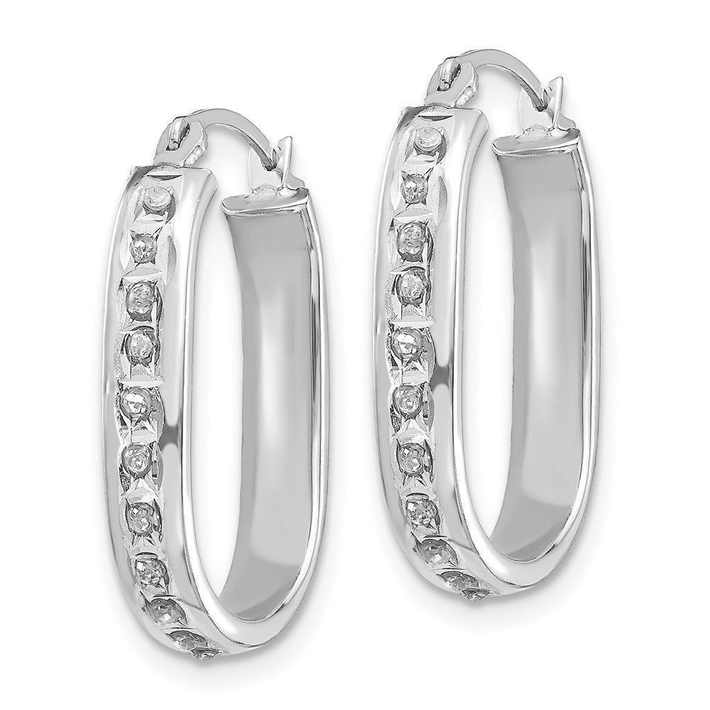 14k White Gold Diamond Fascination Squared Hinged Hoop Earrings-DF131