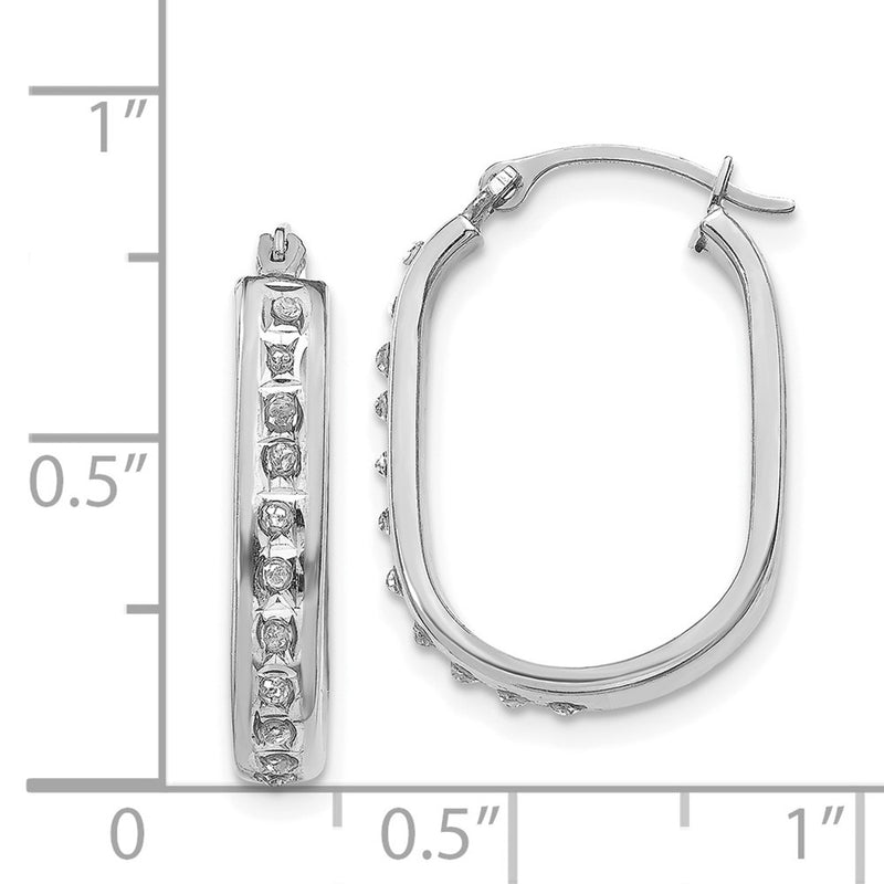 14k White Gold Diamond Fascination Squared Hinged Hoop Earrings-DF131