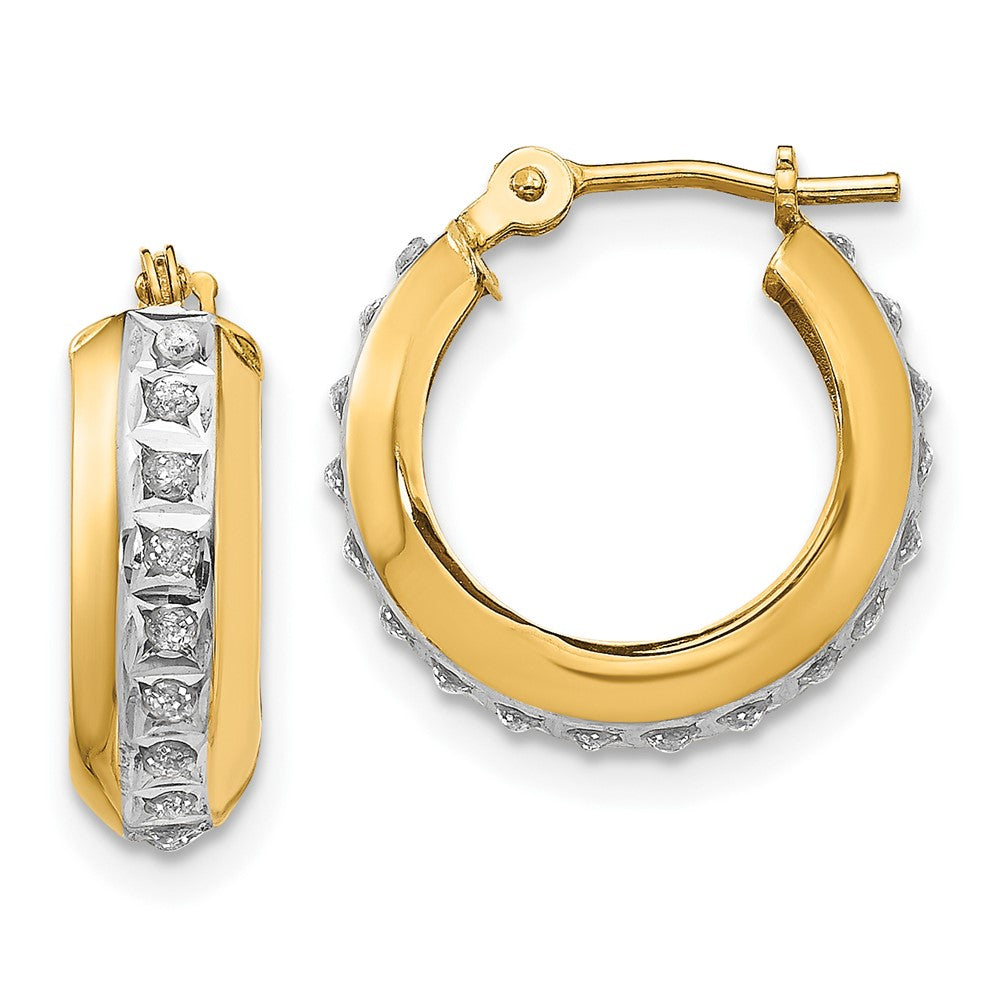 14kDiamond Fascination Round Huggy Hinged Hoop Earrings-DF133